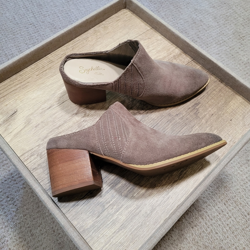 Seychelles Suede Bootie Mules Neutral Greige 7.5